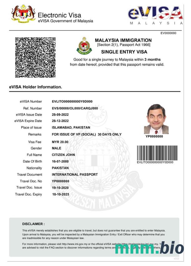 Malaysiae - szablon wizowy ze wszystkimi czcionkami
